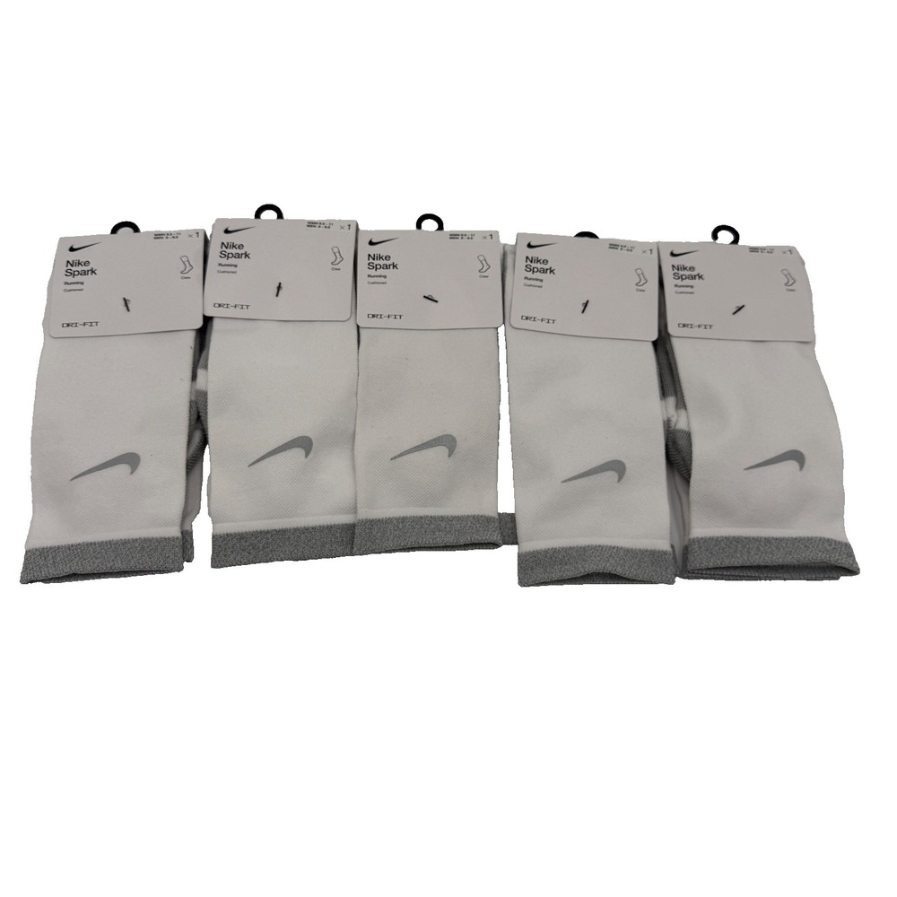 Lot Of 5 Mens Sz 8-9.5/Wmns 9.5-11 Nike Spark White Crew Running Socks CU7200 - Picture 1 of 4